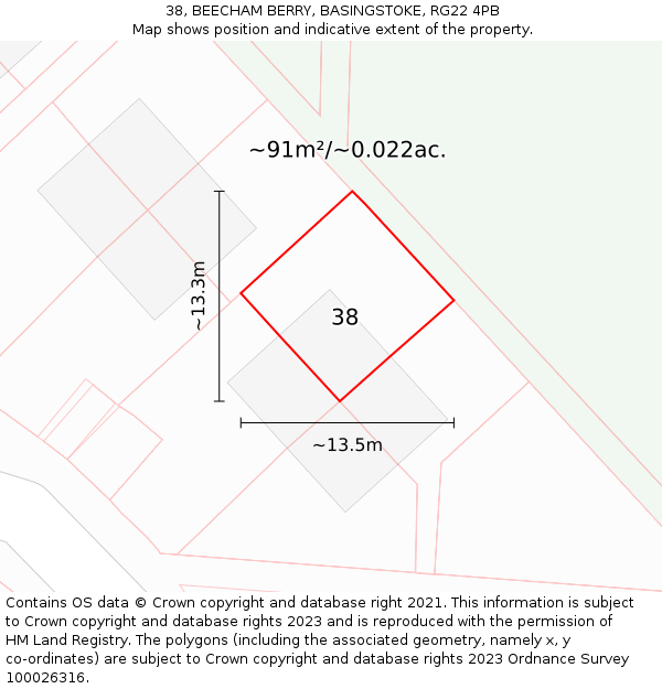38, BEECHAM BERRY, BASINGSTOKE, RG22 4PB: Plot and title map