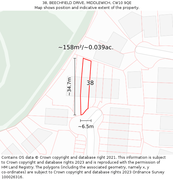 38, BEECHFIELD DRIVE, MIDDLEWICH, CW10 9QE: Plot and title map