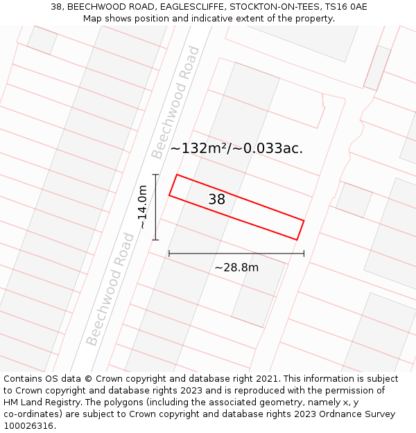 38, BEECHWOOD ROAD, EAGLESCLIFFE, STOCKTON-ON-TEES, TS16 0AE: Plot and title map