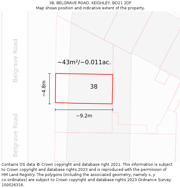 38, BELGRAVE ROAD, KEIGHLEY, BD21 2DF: Plot and title map