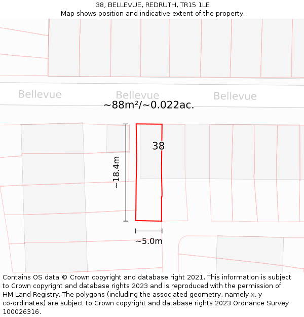 38, BELLEVUE, REDRUTH, TR15 1LE: Plot and title map