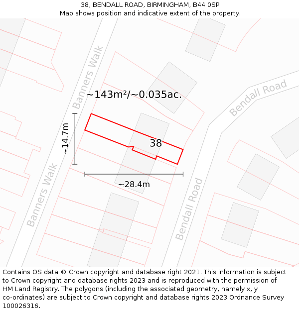 38, BENDALL ROAD, BIRMINGHAM, B44 0SP: Plot and title map