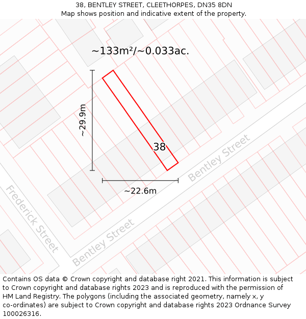 38, BENTLEY STREET, CLEETHORPES, DN35 8DN: Plot and title map