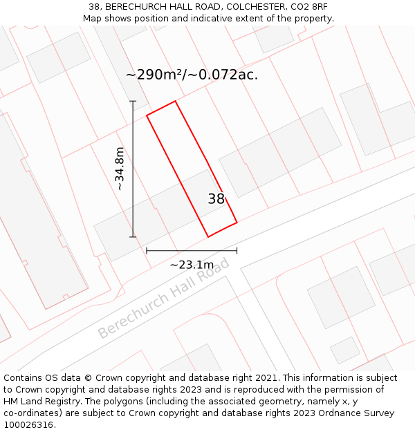 38, BERECHURCH HALL ROAD, COLCHESTER, CO2 8RF: Plot and title map