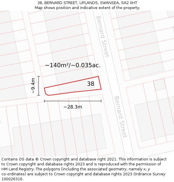 38, BERNARD STREET, UPLANDS, SWANSEA, SA2 0HT: Plot and title map