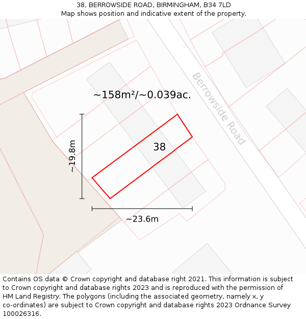 38, BERROWSIDE ROAD, BIRMINGHAM, B34 7LD: Plot and title map