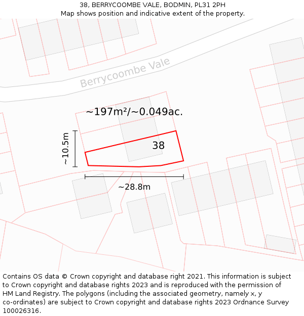 38, BERRYCOOMBE VALE, BODMIN, PL31 2PH: Plot and title map
