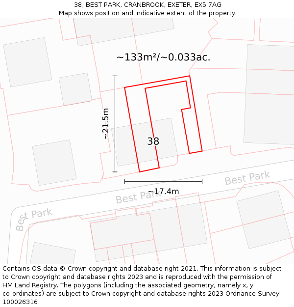 38, BEST PARK, CRANBROOK, EXETER, EX5 7AG: Plot and title map
