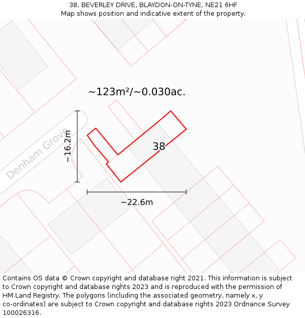 38, BEVERLEY DRIVE, BLAYDON-ON-TYNE, NE21 6HF: Plot and title map
