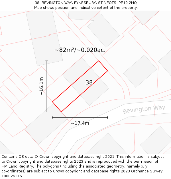 38, BEVINGTON WAY, EYNESBURY, ST NEOTS, PE19 2HQ: Plot and title map