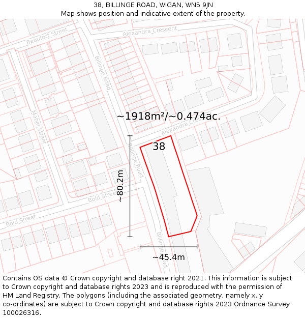 38, BILLINGE ROAD, WIGAN, WN5 9JN: Plot and title map