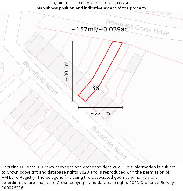 38, BIRCHFIELD ROAD, REDDITCH, B97 4LD: Plot and title map