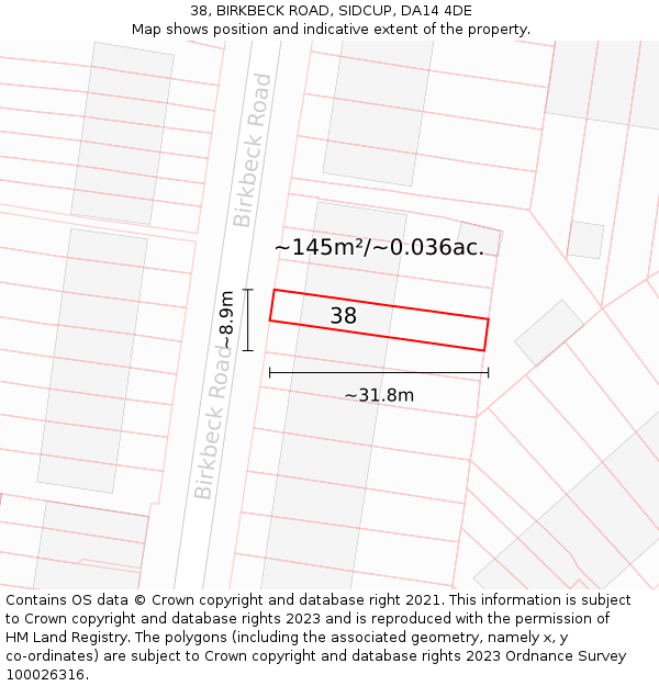 38, BIRKBECK ROAD, SIDCUP, DA14 4DE: Plot and title map
