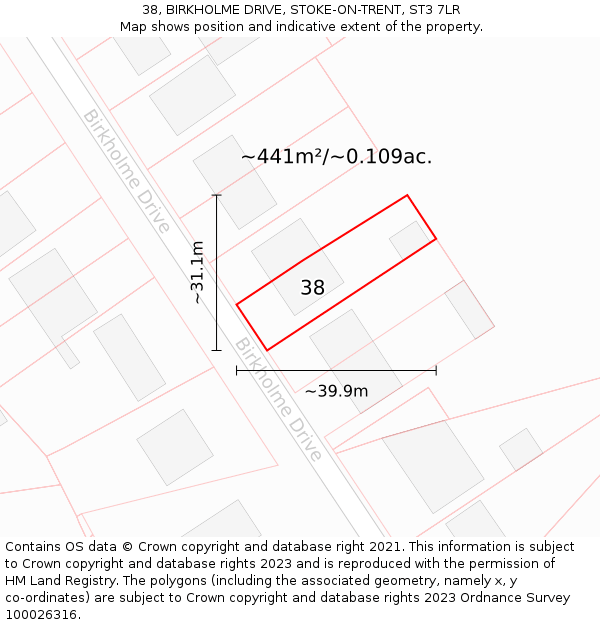 38, BIRKHOLME DRIVE, STOKE-ON-TRENT, ST3 7LR: Plot and title map