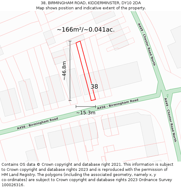 38, BIRMINGHAM ROAD, KIDDERMINSTER, DY10 2DA: Plot and title map