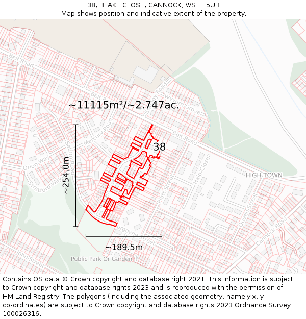 38, BLAKE CLOSE, CANNOCK, WS11 5UB: Plot and title map