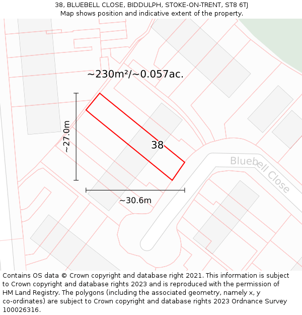 38, BLUEBELL CLOSE, BIDDULPH, STOKE-ON-TRENT, ST8 6TJ: Plot and title map