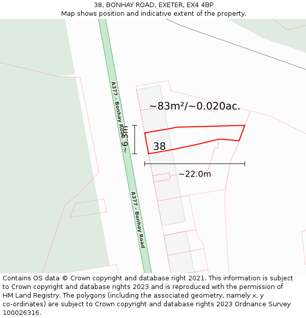 38, BONHAY ROAD, EXETER, EX4 4BP: Plot and title map