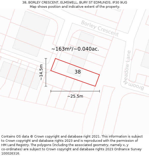 38, BORLEY CRESCENT, ELMSWELL, BURY ST EDMUNDS, IP30 9UG: Plot and title map