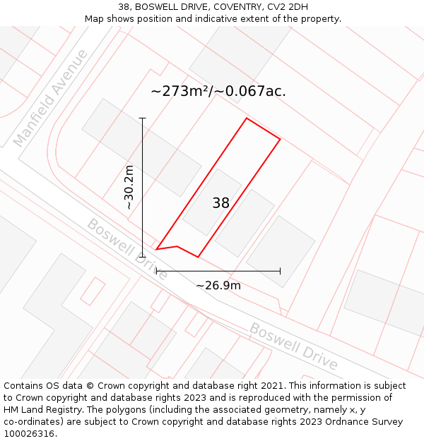 38, BOSWELL DRIVE, COVENTRY, CV2 2DH: Plot and title map