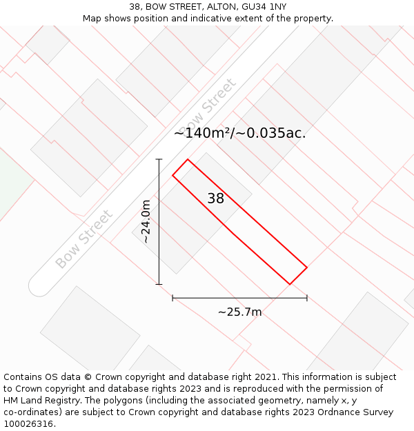 38, BOW STREET, ALTON, GU34 1NY: Plot and title map