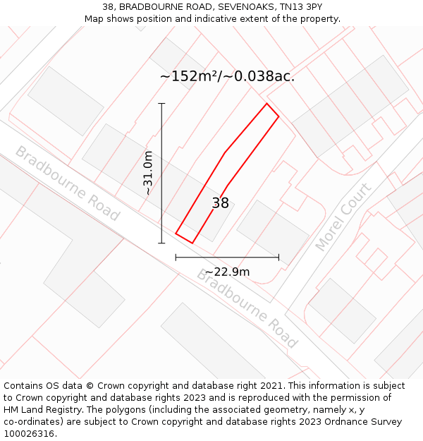 38, BRADBOURNE ROAD, SEVENOAKS, TN13 3PY: Plot and title map
