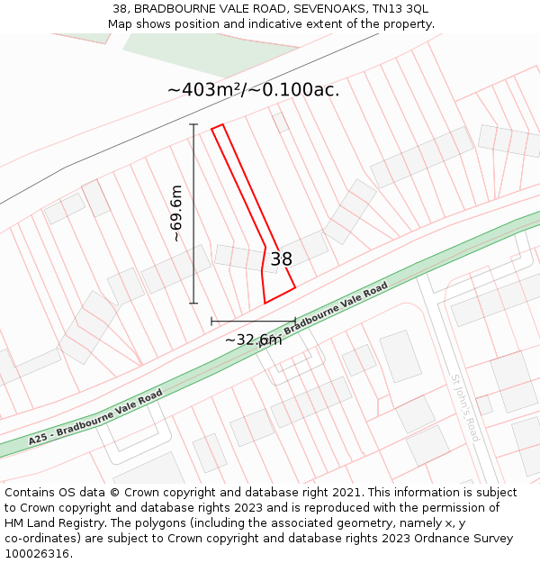 38, BRADBOURNE VALE ROAD, SEVENOAKS, TN13 3QL: Plot and title map
