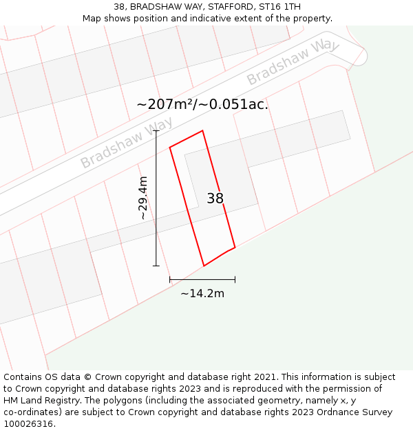 38, BRADSHAW WAY, STAFFORD, ST16 1TH: Plot and title map