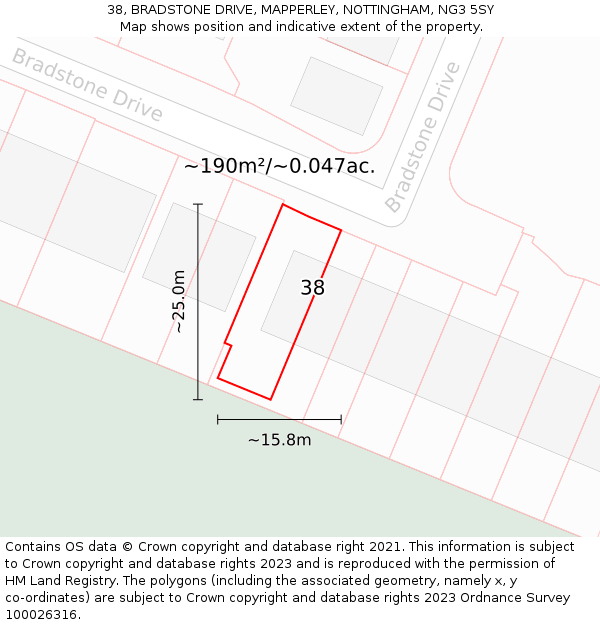 38, BRADSTONE DRIVE, MAPPERLEY, NOTTINGHAM, NG3 5SY: Plot and title map