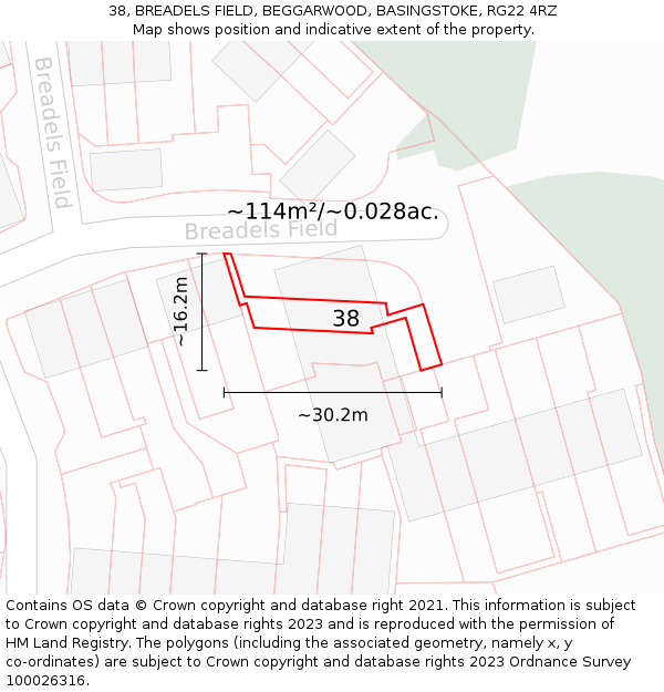 38, BREADELS FIELD, BEGGARWOOD, BASINGSTOKE, RG22 4RZ: Plot and title map