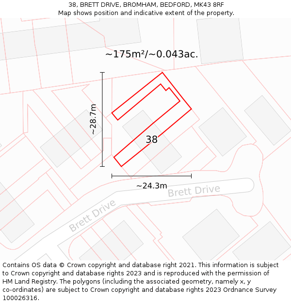 38, BRETT DRIVE, BROMHAM, BEDFORD, MK43 8RF: Plot and title map