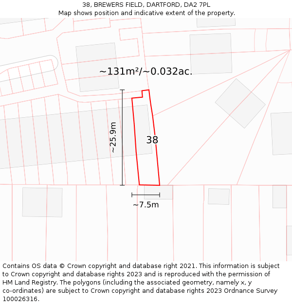 38, BREWERS FIELD, DARTFORD, DA2 7PL: Plot and title map