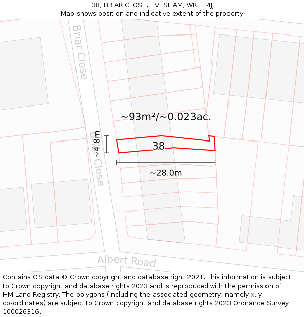 38, BRIAR CLOSE, EVESHAM, WR11 4JJ: Plot and title map