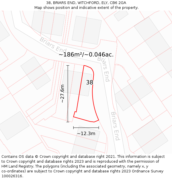 38, BRIARS END, WITCHFORD, ELY, CB6 2GA: Plot and title map
