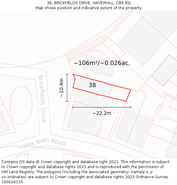 38, BRICKFIELDS DRIVE, HAVERHILL, CB9 9SJ: Plot and title map