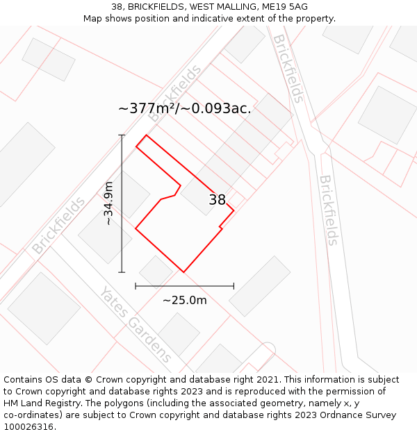 38, BRICKFIELDS, WEST MALLING, ME19 5AG: Plot and title map