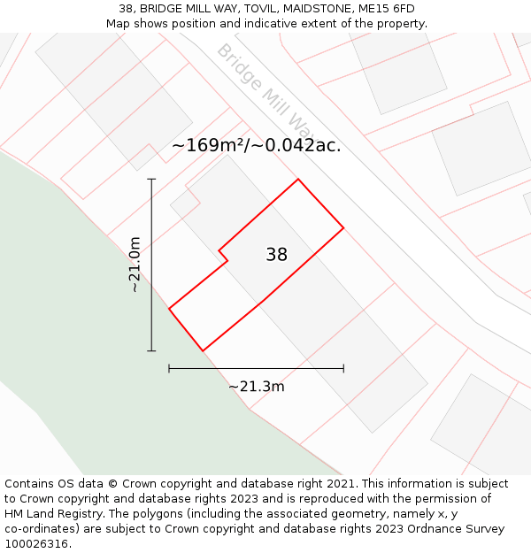 38, BRIDGE MILL WAY, TOVIL, MAIDSTONE, ME15 6FD: Plot and title map