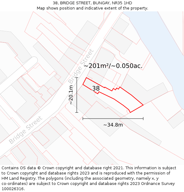 38, BRIDGE STREET, BUNGAY, NR35 1HD: Plot and title map