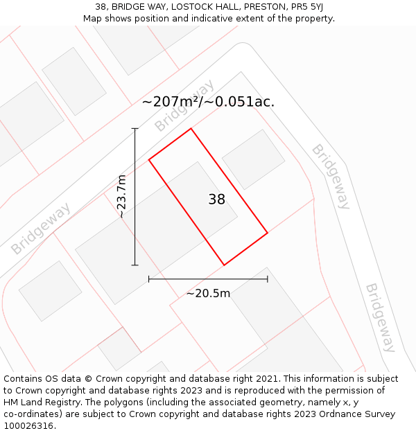 38, BRIDGE WAY, LOSTOCK HALL, PRESTON, PR5 5YJ: Plot and title map