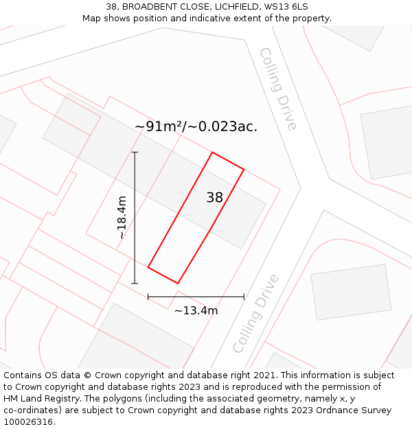 38, BROADBENT CLOSE, LICHFIELD, WS13 6LS: Plot and title map
