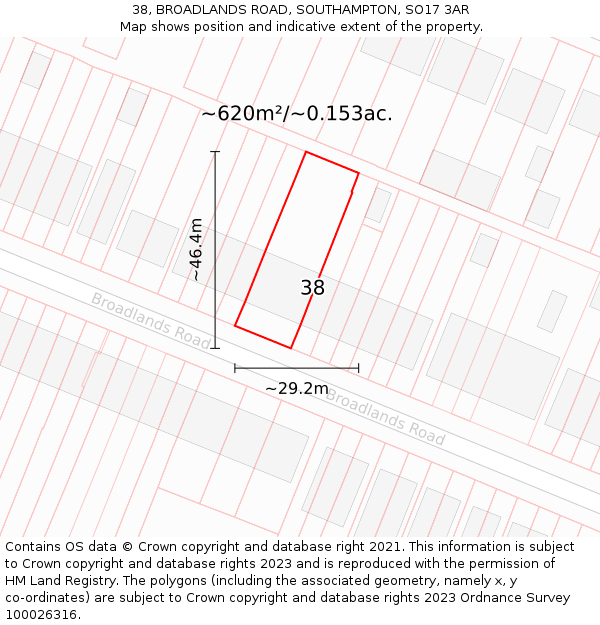38, BROADLANDS ROAD, SOUTHAMPTON, SO17 3AR: Plot and title map