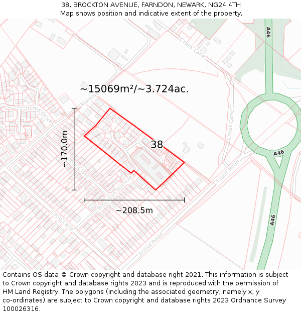38, BROCKTON AVENUE, FARNDON, NEWARK, NG24 4TH: Plot and title map