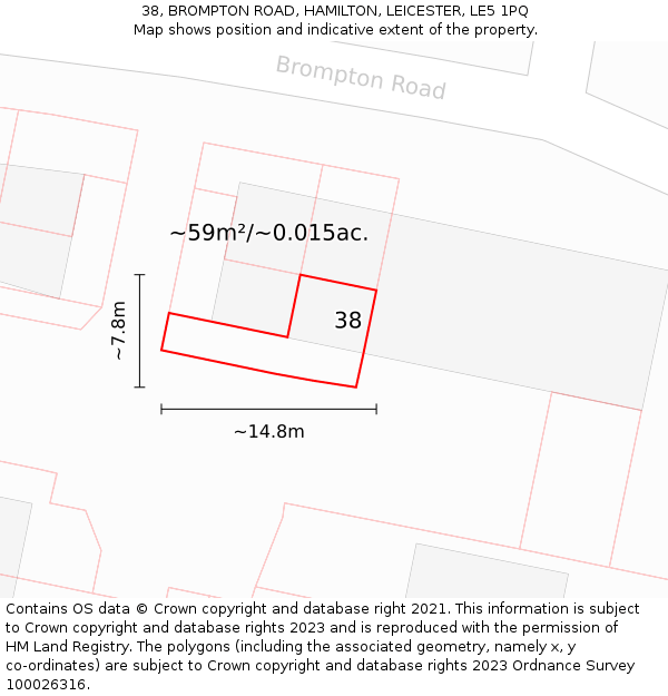 38, BROMPTON ROAD, HAMILTON, LEICESTER, LE5 1PQ: Plot and title map