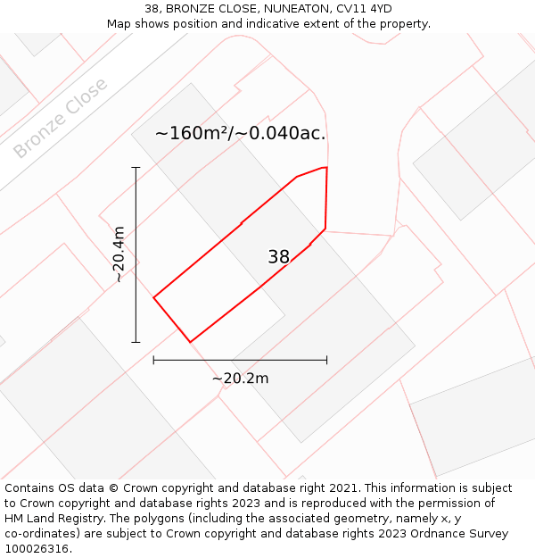 38, BRONZE CLOSE, NUNEATON, CV11 4YD: Plot and title map