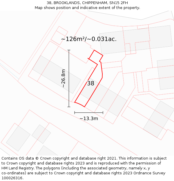 38, BROOKLANDS, CHIPPENHAM, SN15 2FH: Plot and title map