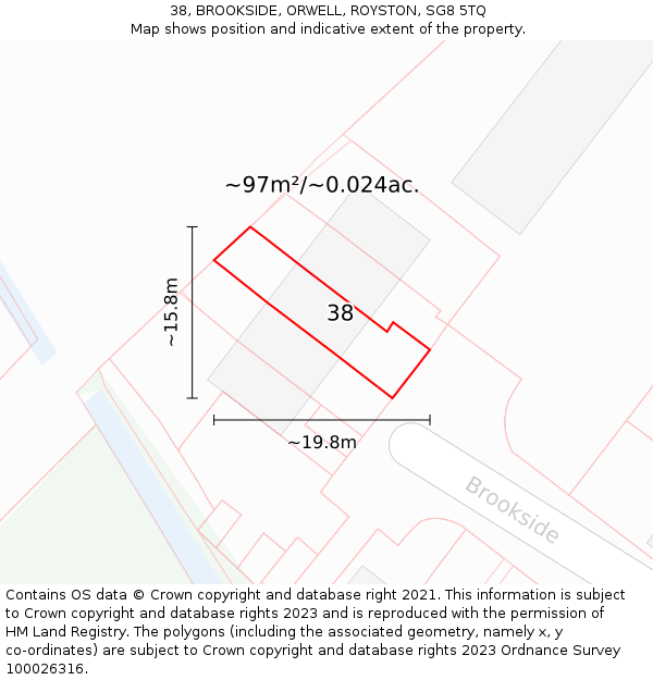 38, BROOKSIDE, ORWELL, ROYSTON, SG8 5TQ: Plot and title map