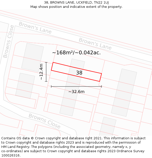 38, BROWNS LANE, UCKFIELD, TN22 1UJ: Plot and title map