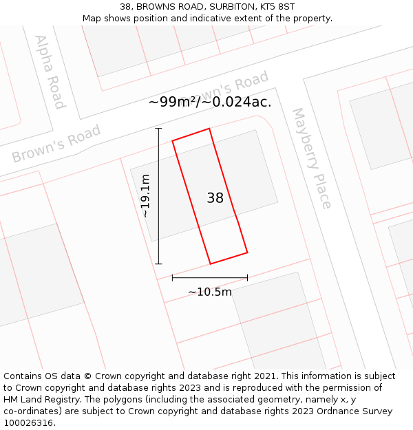 38, BROWNS ROAD, SURBITON, KT5 8ST: Plot and title map