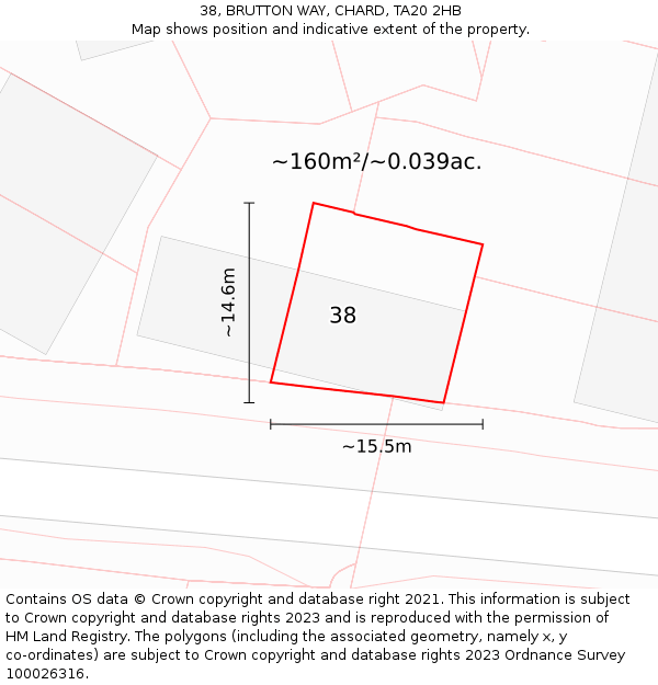 38, BRUTTON WAY, CHARD, TA20 2HB: Plot and title map