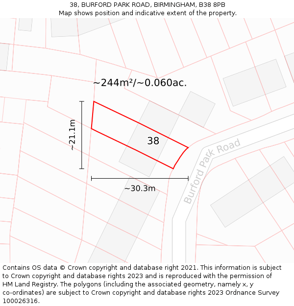 38, BURFORD PARK ROAD, BIRMINGHAM, B38 8PB: Plot and title map